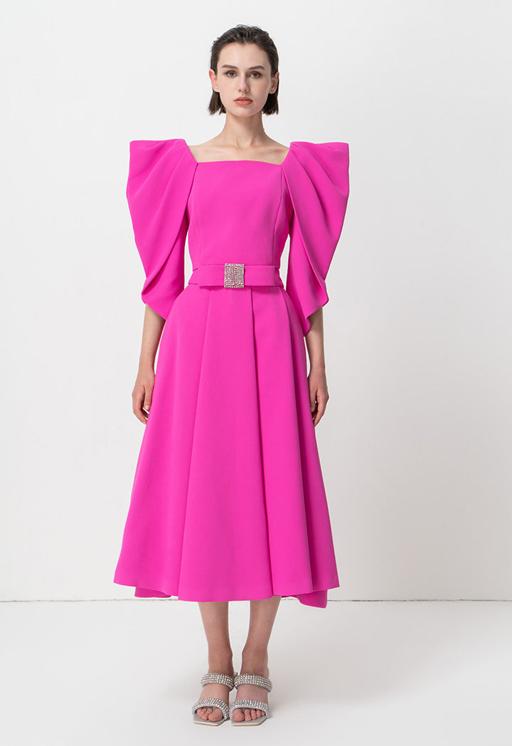 Choice Pleated Detail Solid Skirt Fushia