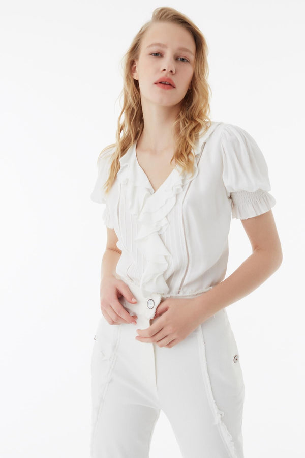 Exquise Blouse Pleat S/Sl Off White - Wardrobe Fashion