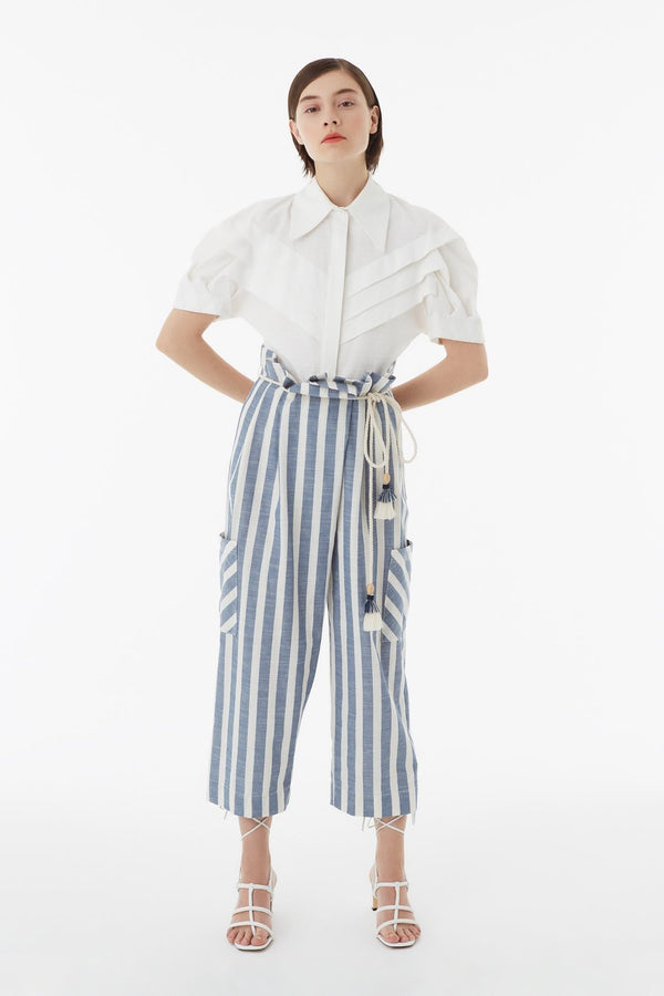 Exquise Shirt V-Neck Stripe S/Sl Off White - Wardrobe Fashion