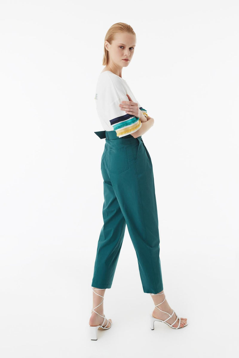 Exquise Trouser +Belt Green - Wardrobe Fashion