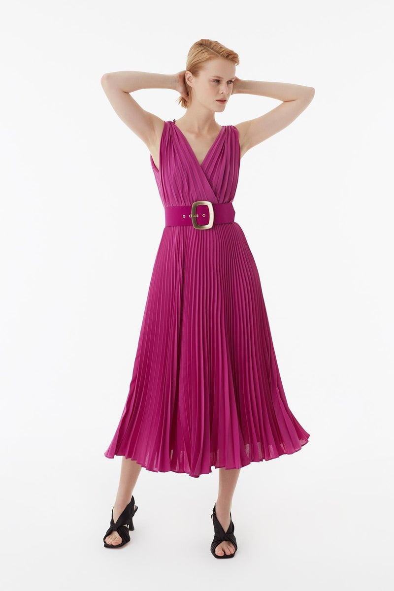 Exquise Dress Pleat N/Sl Fuchsia