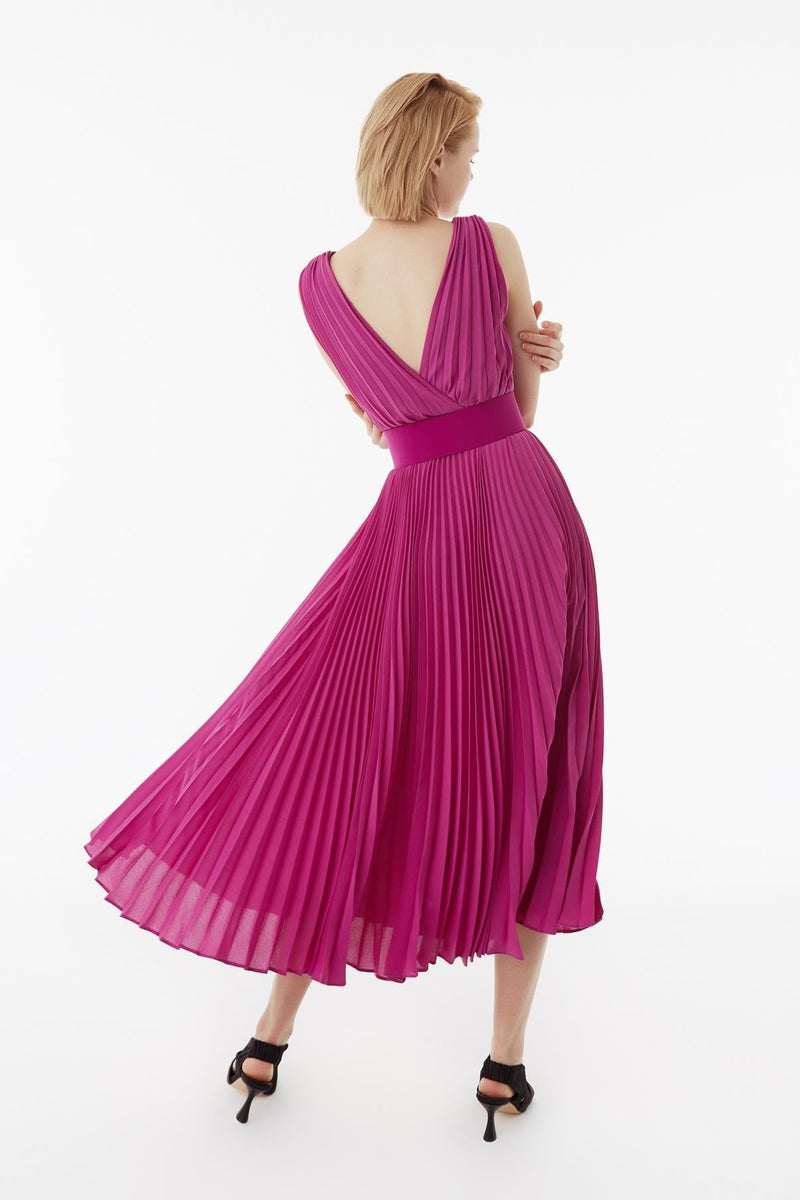 Exquise Dress Pleat N/Sl Fuchsia - Wardrobe Fashion