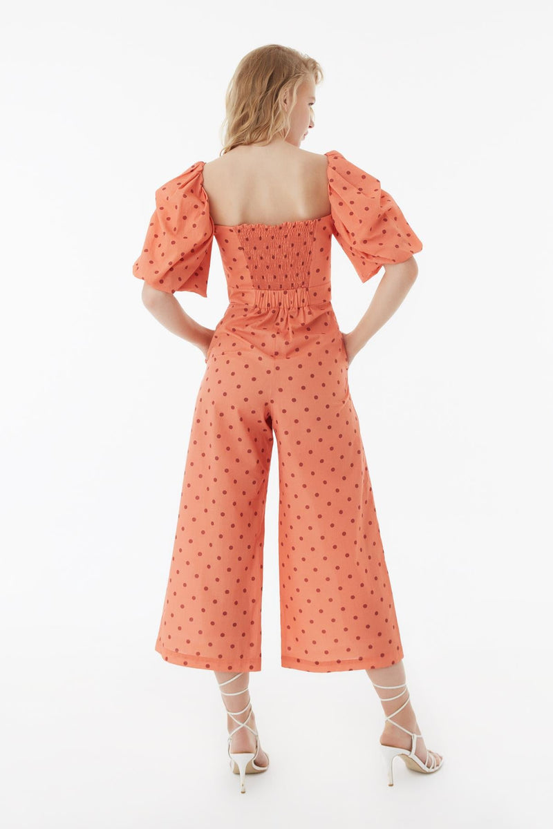 Exquise Jumpsuit Dot Print 3/4 Sl Orange - Wardrobe Fashion