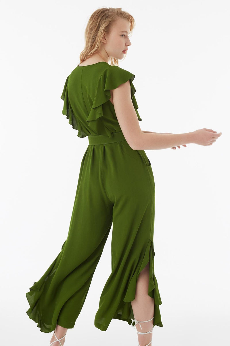 Exquise Jumpsuit Frill Edge S/Sl Green - Wardrobe Fashion