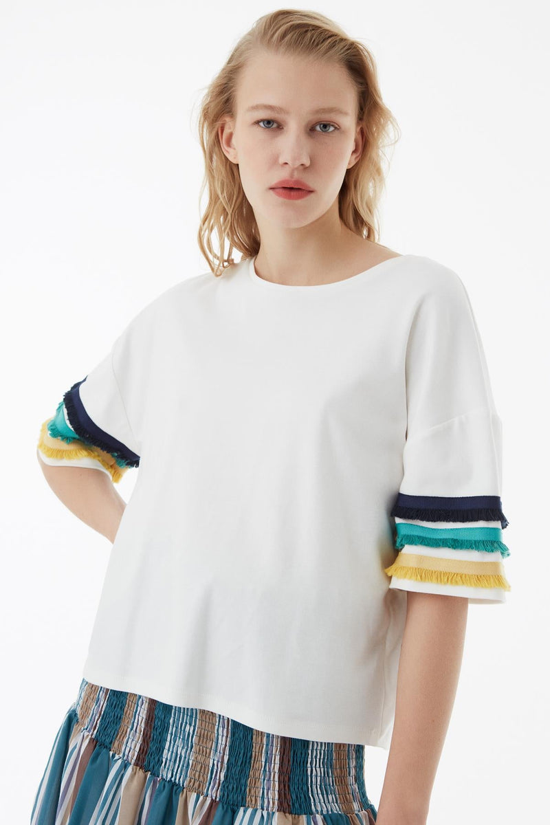 Exquise T-Shirt Text Print Stripe S Ecru