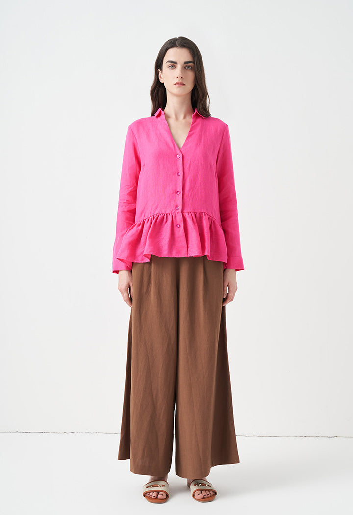 Choice Tiered Hem Solid Shirt Fushia