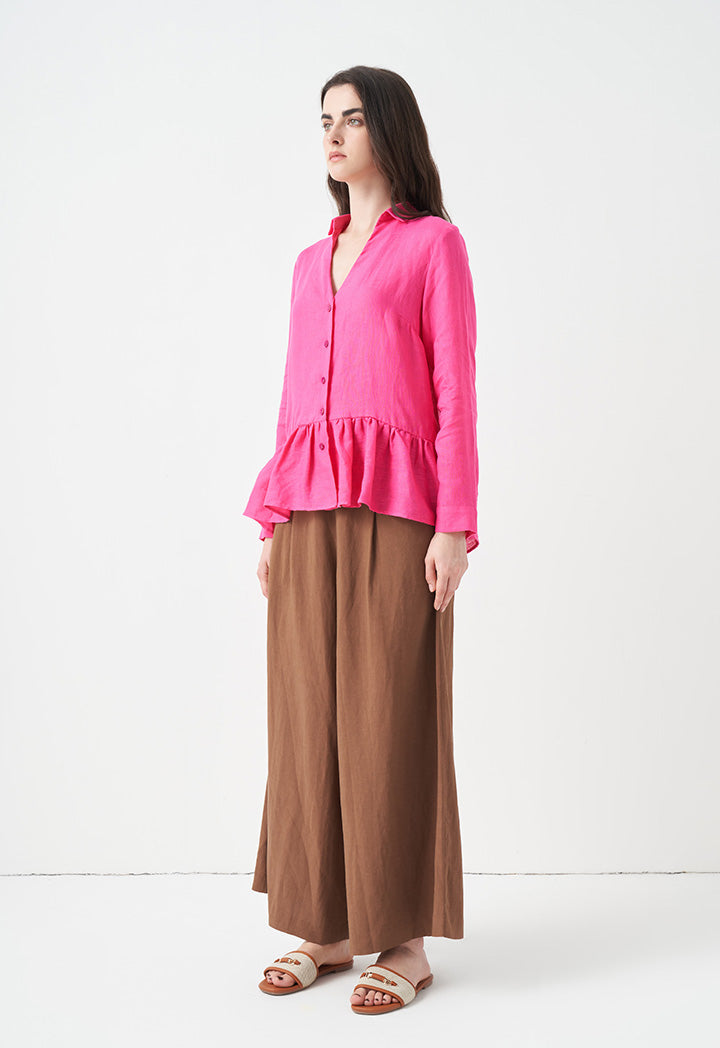 Choice Tiered Hem Solid Shirt Fushia