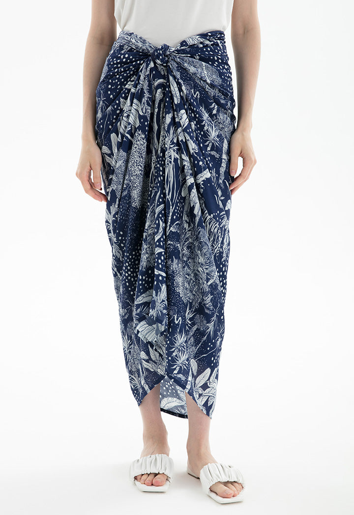 Choice All Over Printed Wrap Tie Skirt Navy