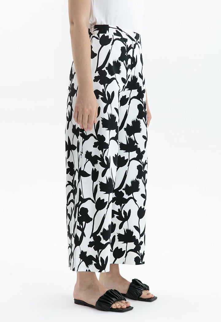 Choice Leaf Printed Two Tone Trouser Off White/Black