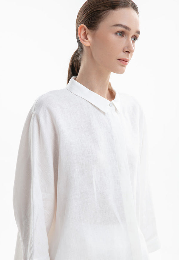 Choice Collared Concealed Buttons Oversized Shirt Off White