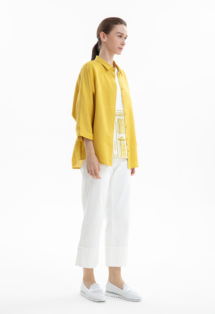 Choice Collared Concealed Buttons Oversized Shirt Moss