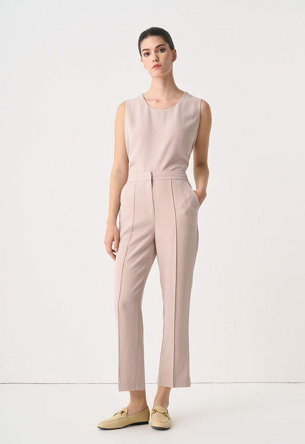 Choice Pin Tuck Straight Legs Trousers Taupe