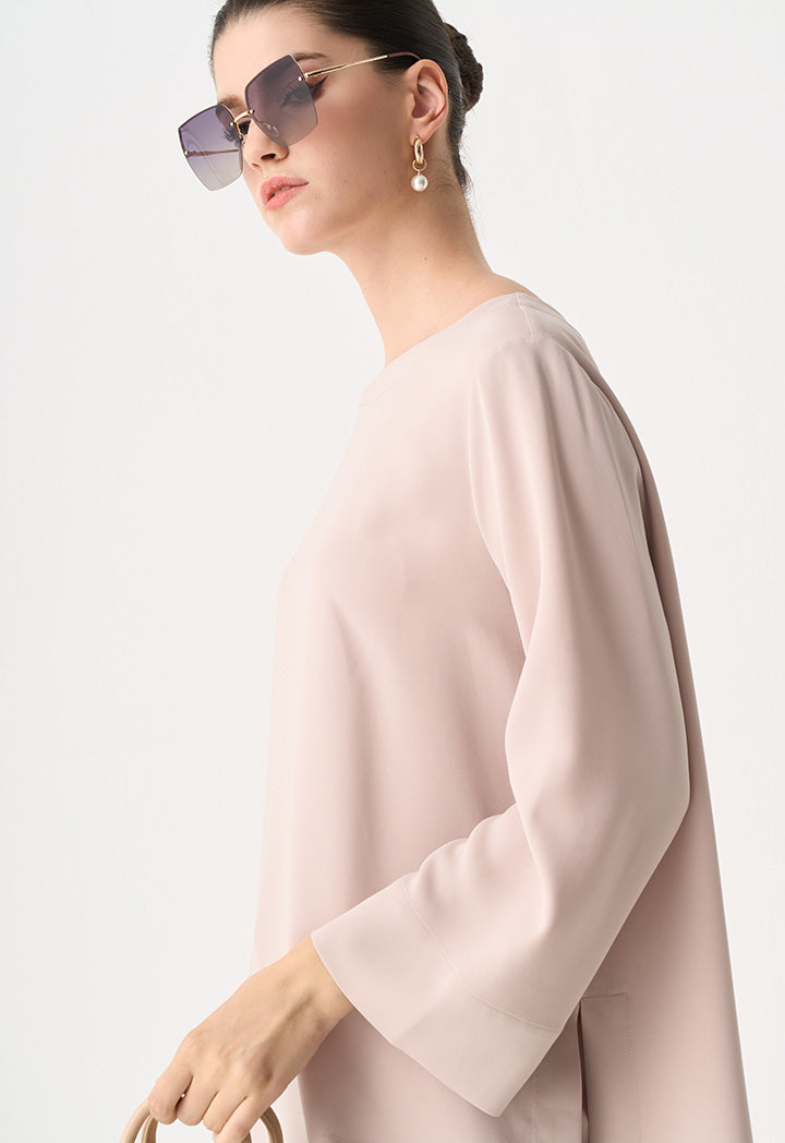 Choice Long Sleeves High-Low Blouse Taupe