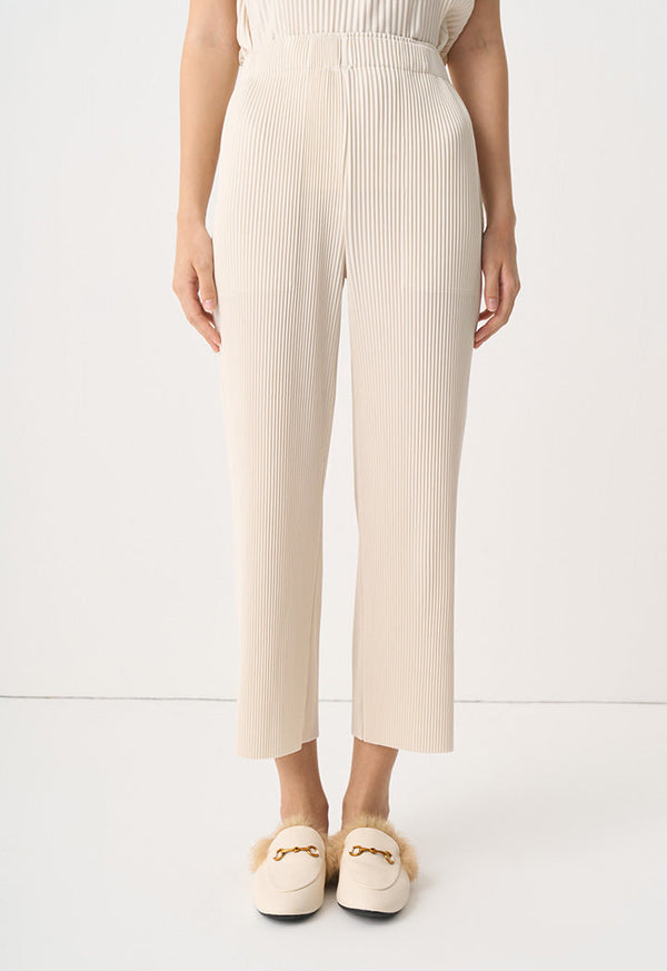 Choice Solid Wide Legs Pleated Trousers Cream