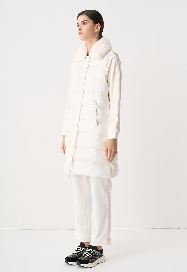 Choice Solid Quilted Sleeveless Puffer Coat Cream