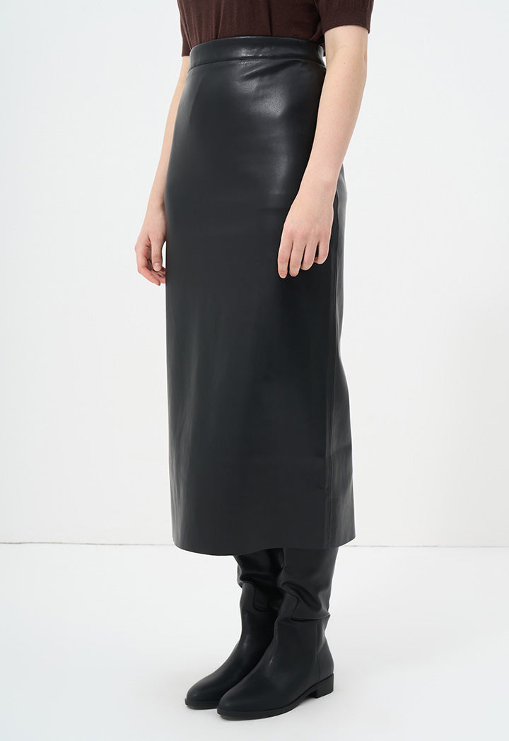 Choice Single Tone Faux Leather Skirt Black