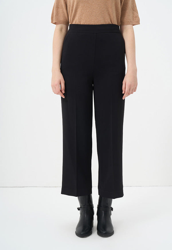 Choice Wide Leg Solid Trousers Black