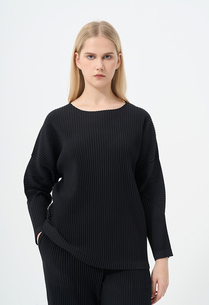 Choice Single Tone Pleated Blouse Black