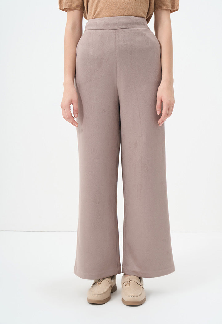 Choice Wide Leg Straight Solid Trousers Vison