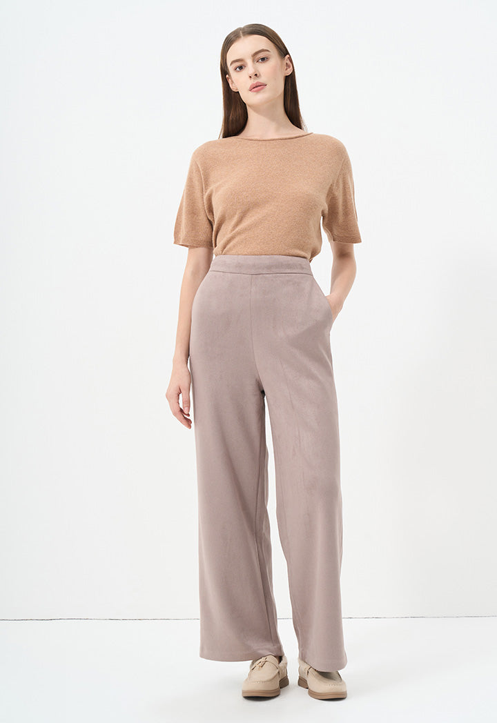 Choice Wide Leg Straight Solid Trousers Vison