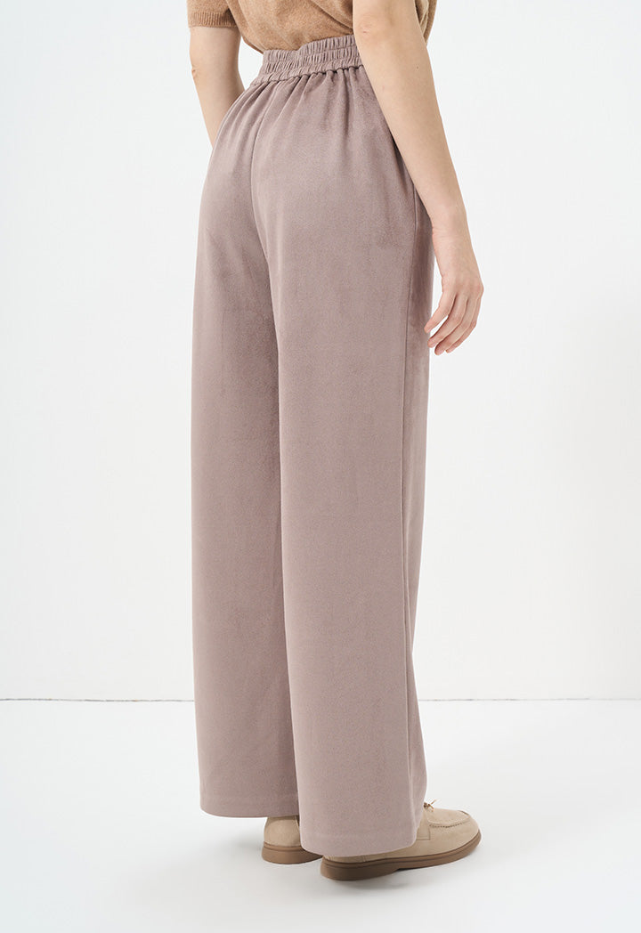 Choice Wide Leg Straight Solid Trousers Vison