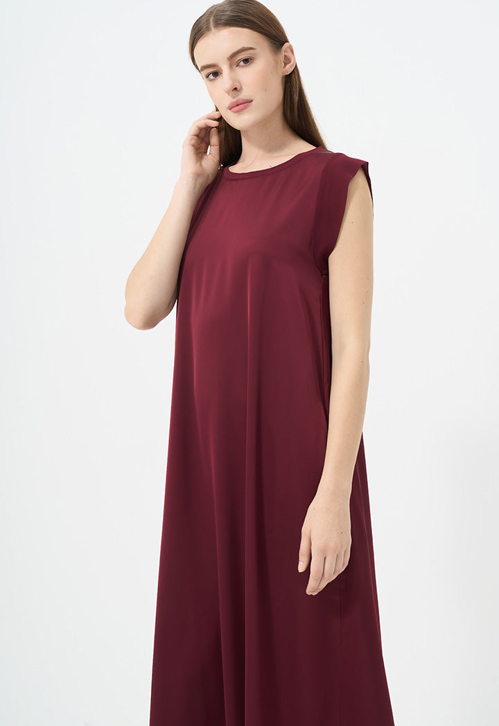 Choice Solid Sleeveless Dress Burgundy