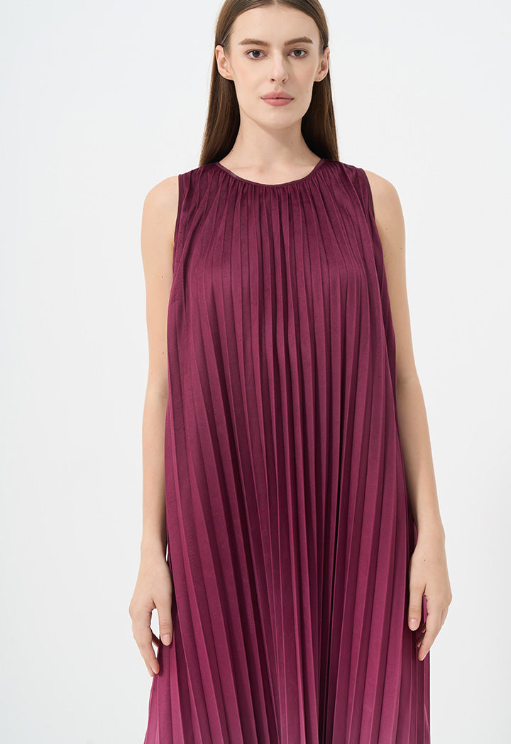 Choice Sleeveless Pleated Ombre Maxi Dress Burgundy