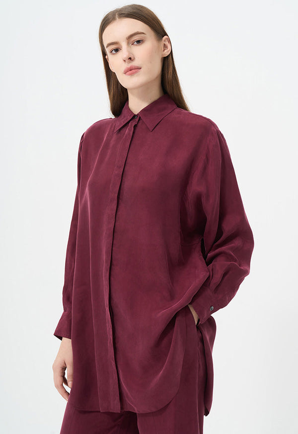 Choice Single Tone Long Sleeve Shirt Burgundy