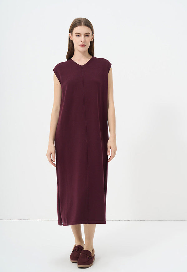 Choice V-Neck Sleeveless Knitted Dress Wine