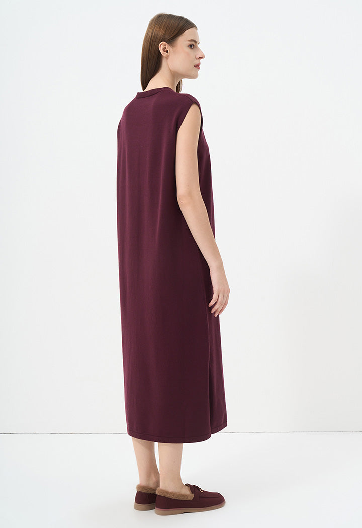 Choice V-Neck Sleeveless Knitted Dress Wine