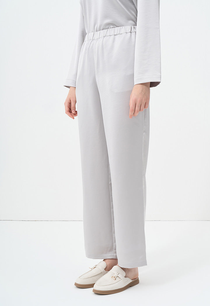 Choice Single Tone Straight Wide Legs Trousers Silver