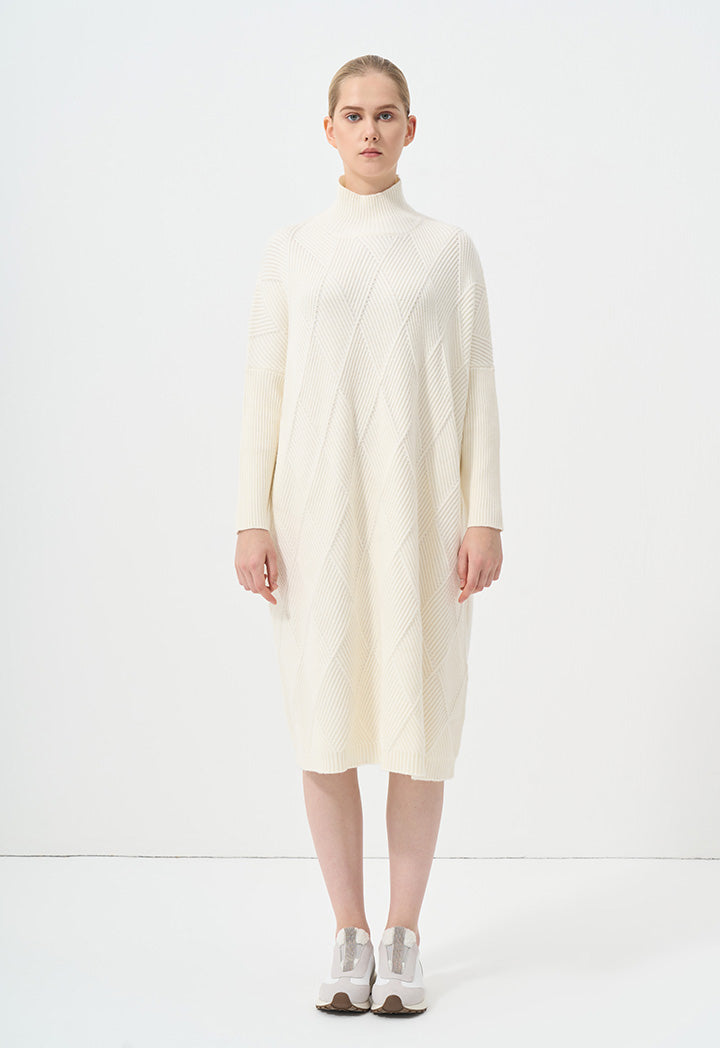 Choice High Neck Knit Midi Dress Off White