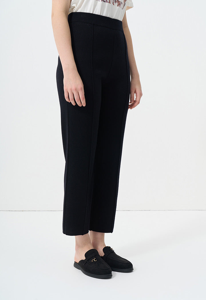 Choice Knitted Straight Fit Solid Pants Black