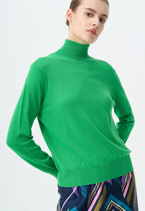 Choice Single Tone High Neck Knitted Top Green