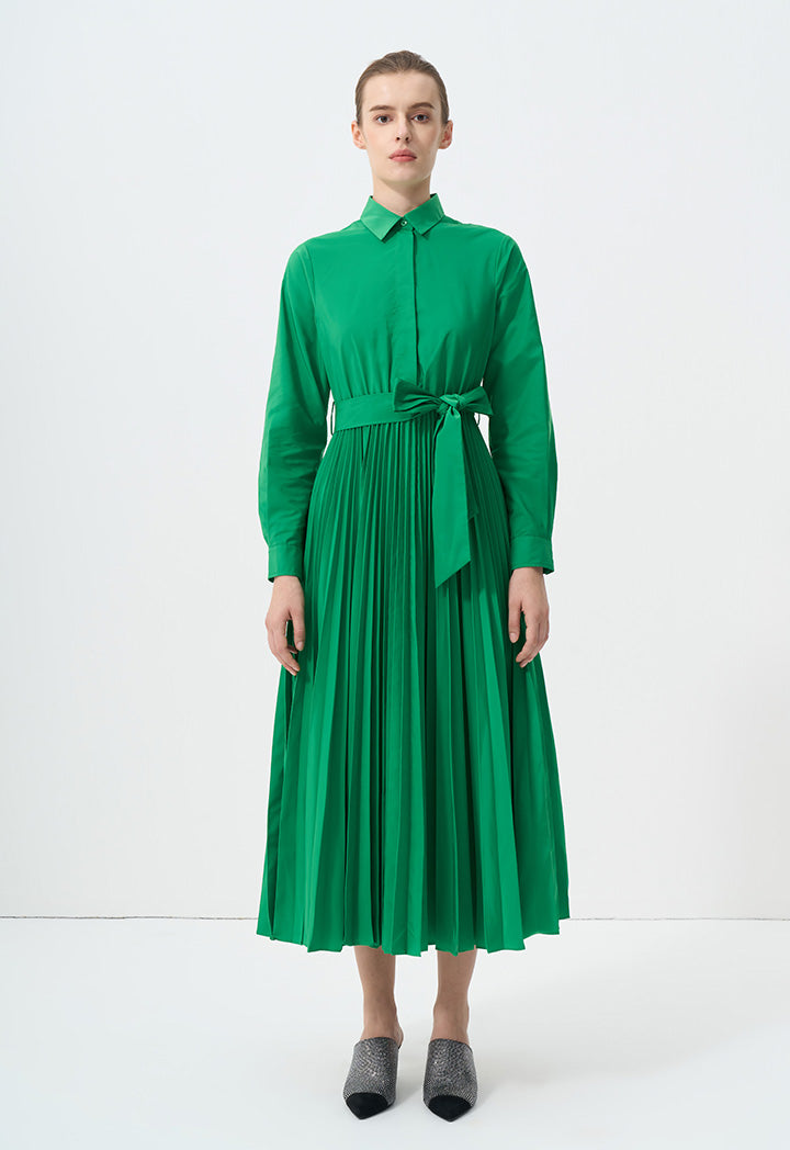 Choice Solid Half Button Maxi Dress Green