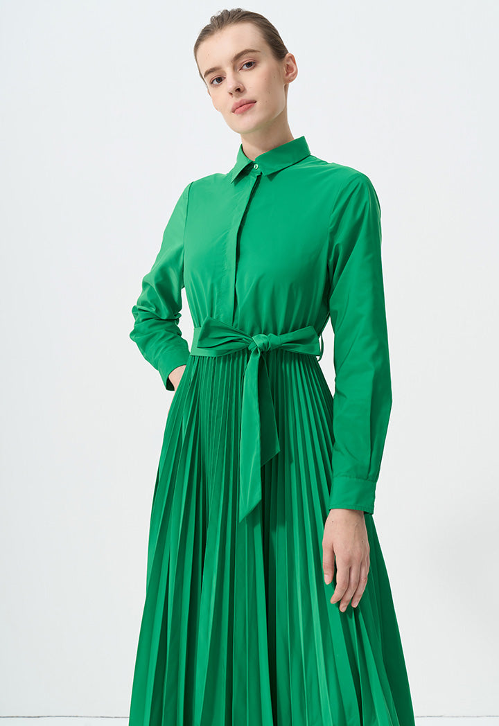 Choice Solid Half Button Maxi Dress Green