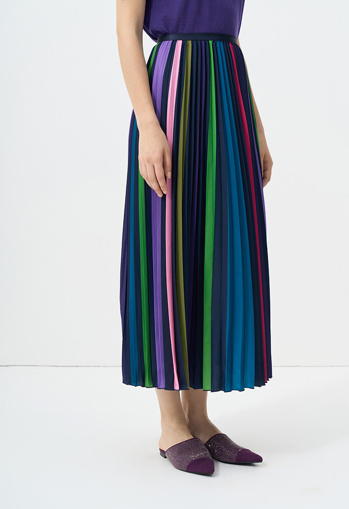 Choice Printed Pleated Maxi Skirt Multi Color