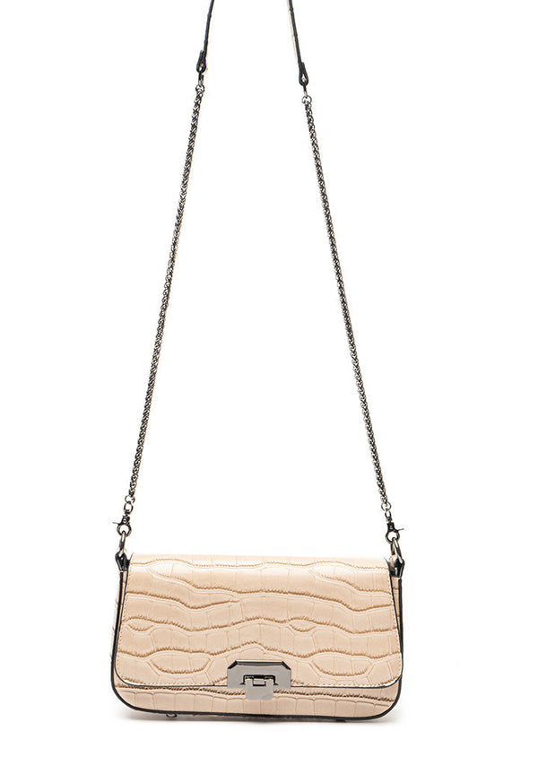 Choice Wavy Textured Bag With Chain Beige