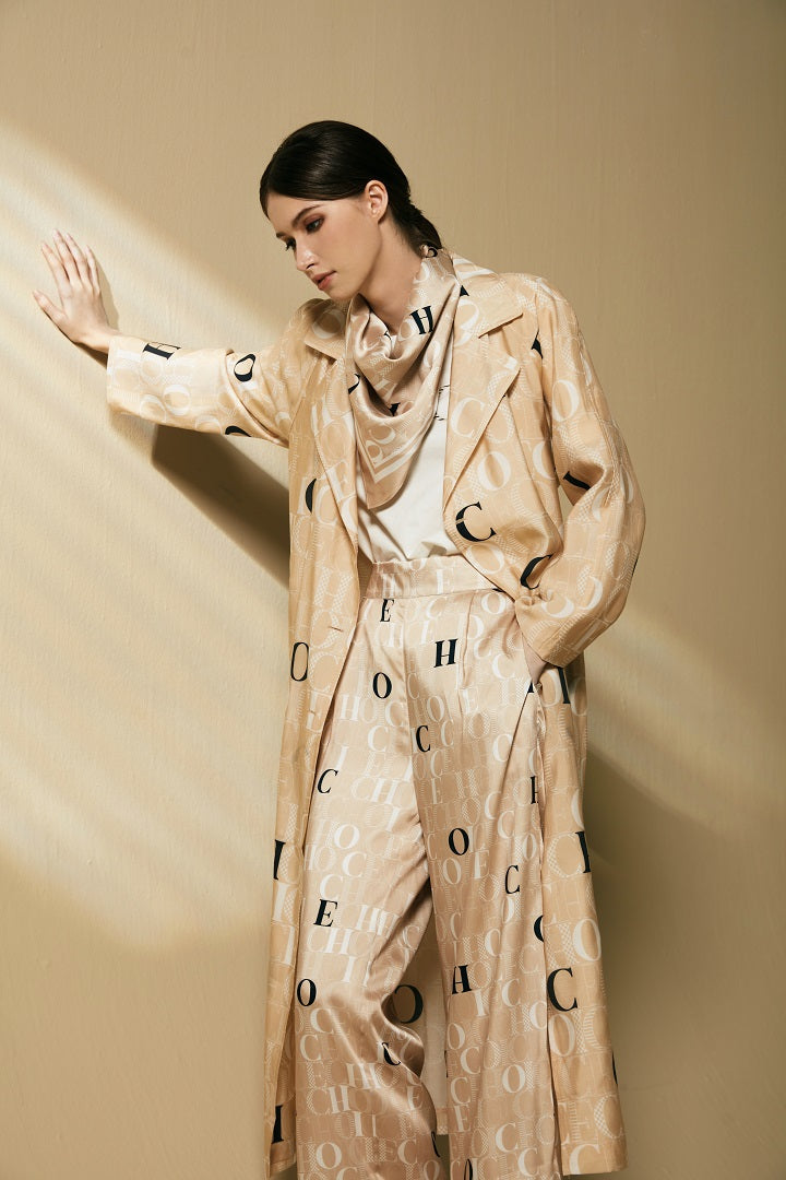 Choice Text Printed Long Coat Beige