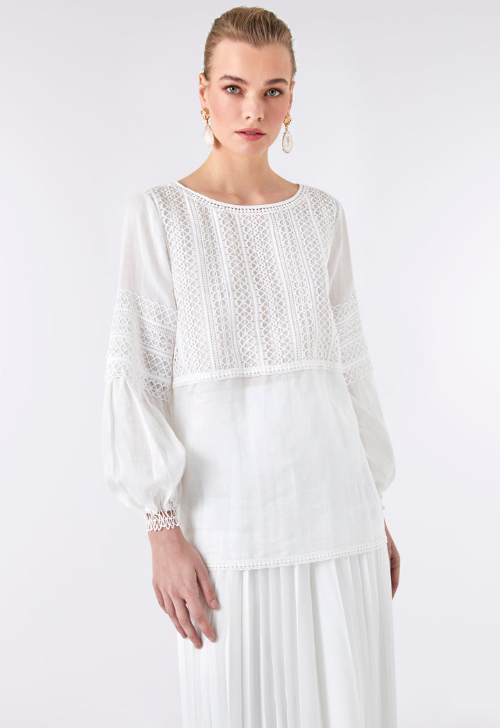 Choice Lace Embroidered Blouse Off White - Wardrobe Fashion