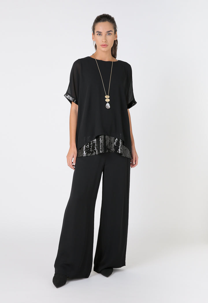 Choice Crepe Georgette Layered Sequins Blouse Black