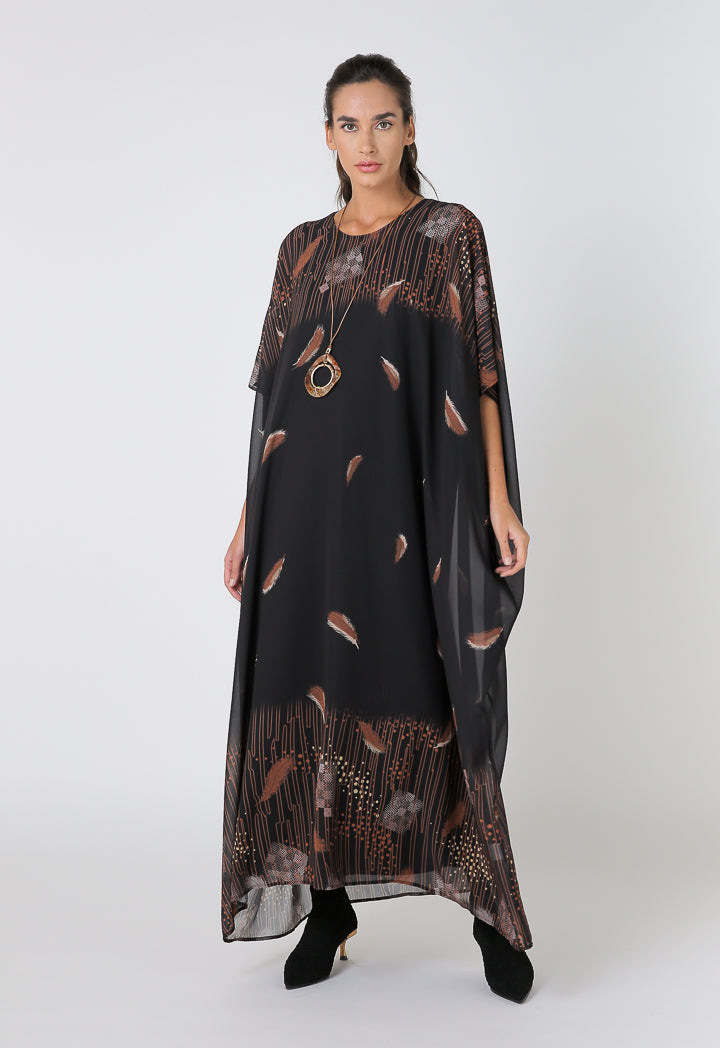 Choice Printed Wide Maxi Dress With Plain Inner Black