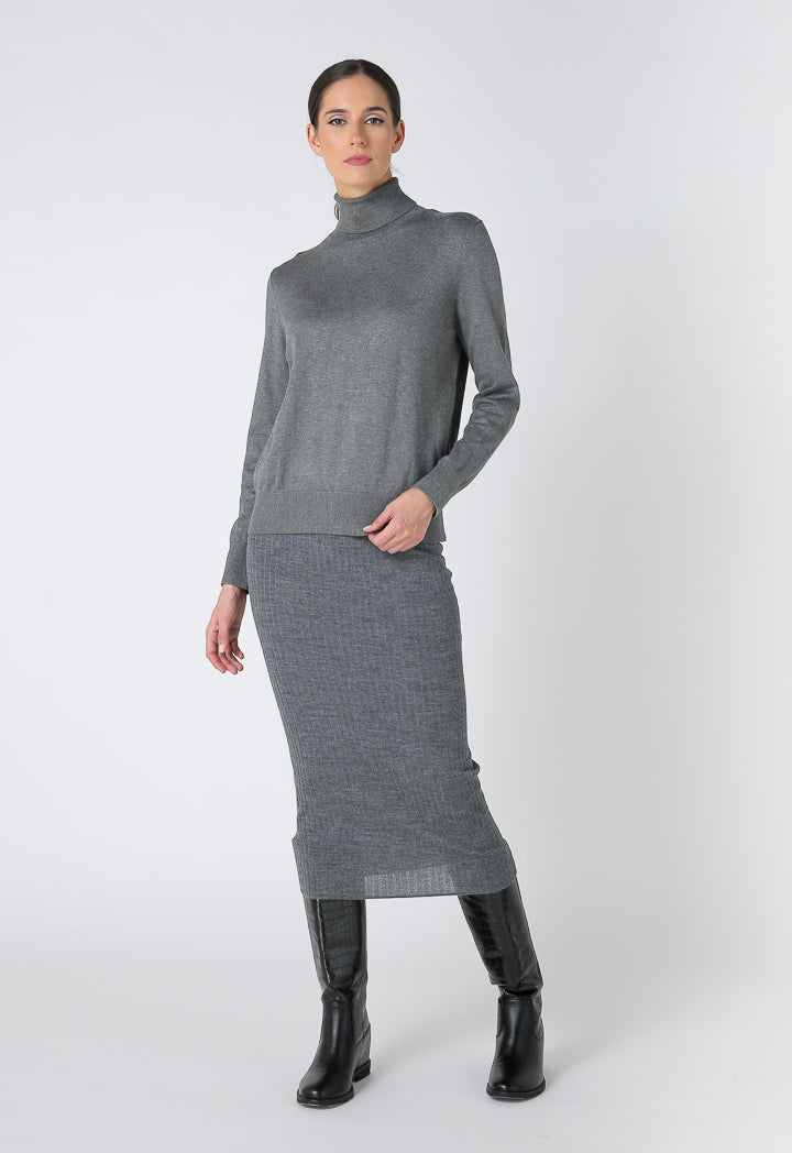 Choice Thick Ribbed Long Skirt Grey Melange