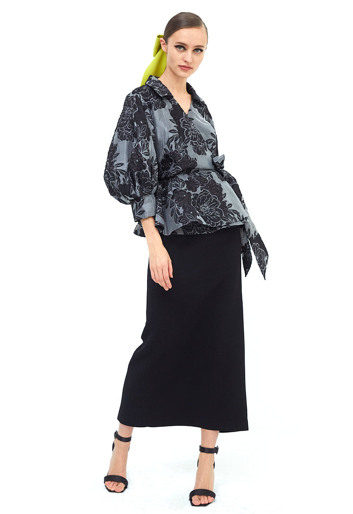 Choice Jacquard Overlapped Balloon Shirt Black - Wardrobe Fashion