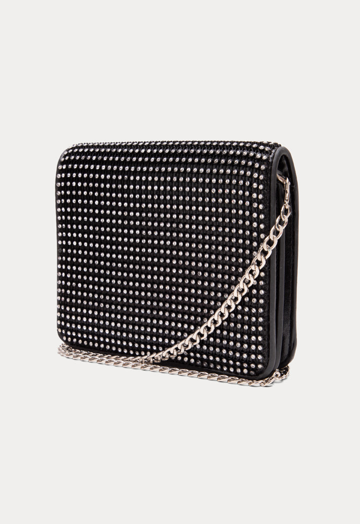 Choice Rhinestone Mesh Flap Sling Bag Black - Wardrobe Fashion