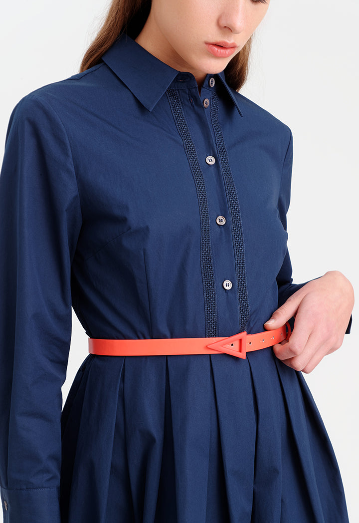 Choice Solid Dress With Pleated Waist Navy