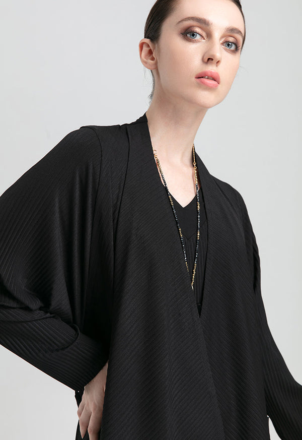 Choice Draped Wide Lapel Heavy Ribbed Knit Cardigan Black