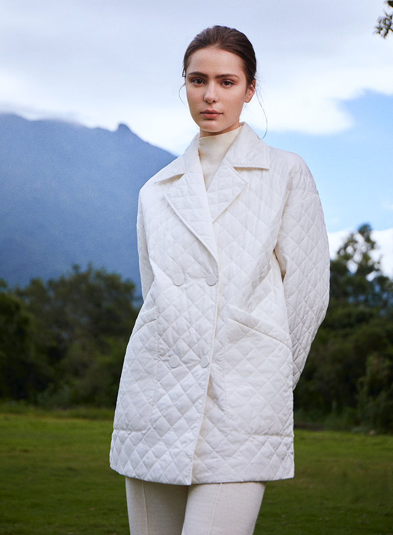 Choice Quilted Solid Jacket  Cream