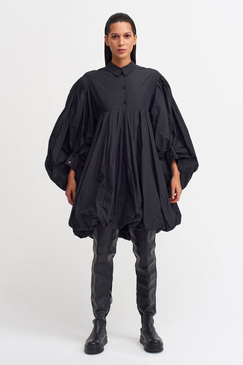 Nu Balloon Sleeve Mini Dress Black