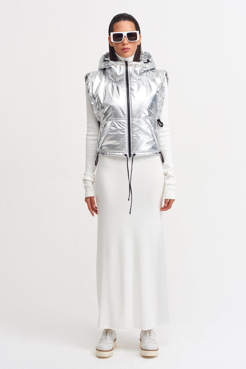 Nu Tie Detail Hooded Vest Silver
